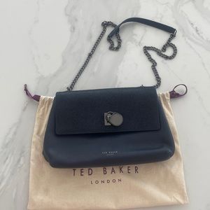 NWOT TED BAKER LONDON Leather Pony Hair Crossbody Bag Navy Blue